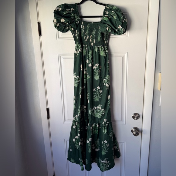TUCKERNUCK SIZE S Viridian Stamped Bouquets Gabrielle Dress MAXI GREEN POPLIN - Picture 5 of 5